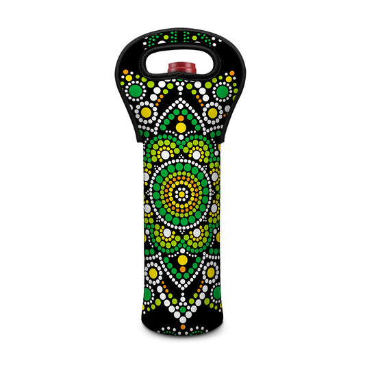 Green White Dot Mandala Print Single Neoprene Wine Tote