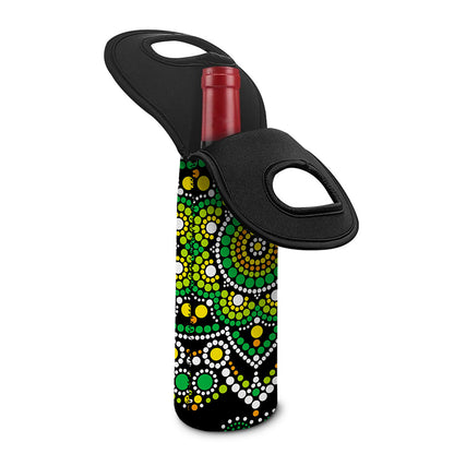 Green White Dot Mandala Print Single Neoprene Wine Tote