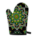 Green White Dot Mandala Print Single Oven Mitt
