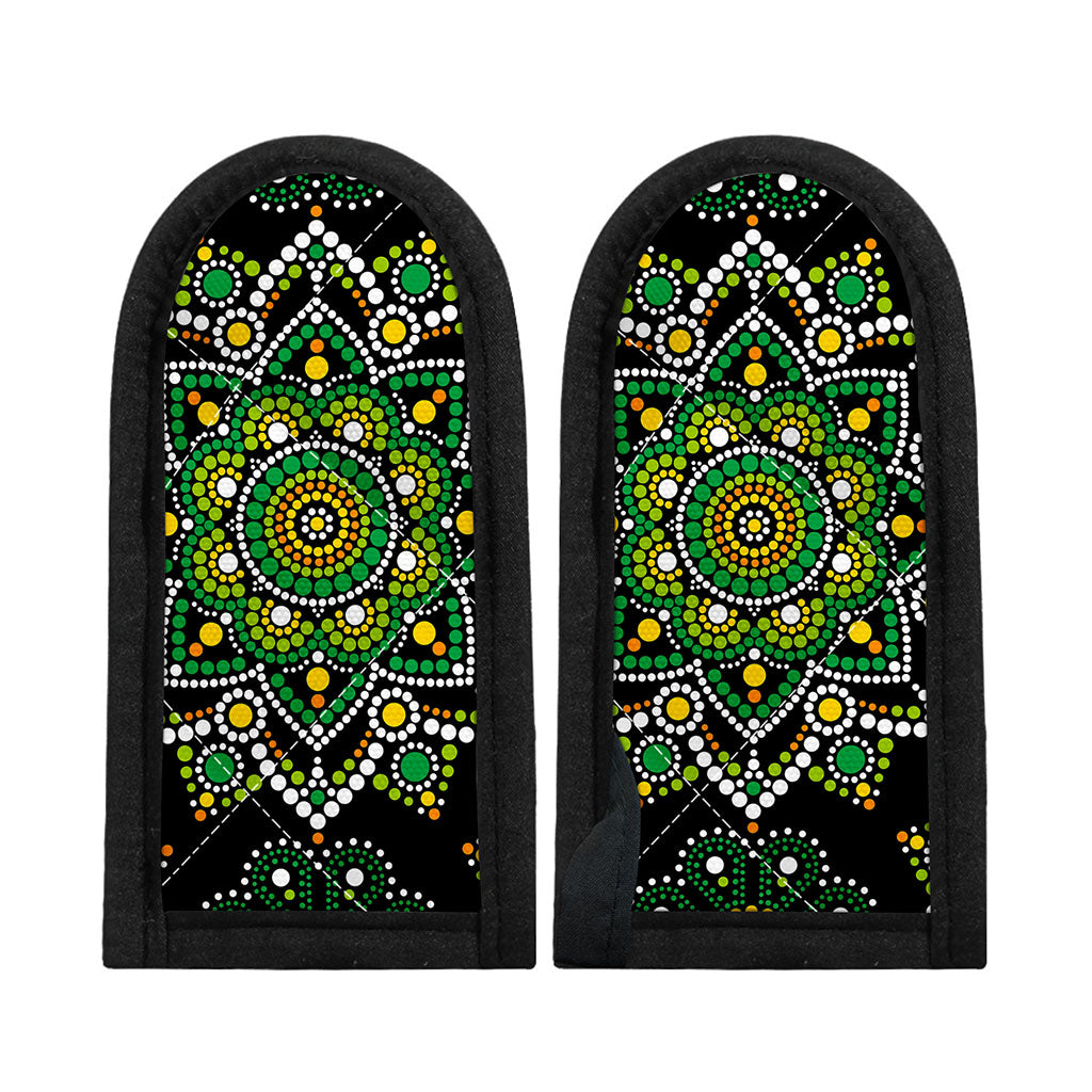 Green White Dot Mandala Print Skillet Handle Cover