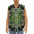 Green White Dot Mandala Print Sleeveless Baseball Jersey