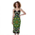 Green White Dot Mandala Print Slim Fit Midi Cami Dress