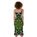 Green White Dot Mandala Print Slim Fit Midi Cami Dress
