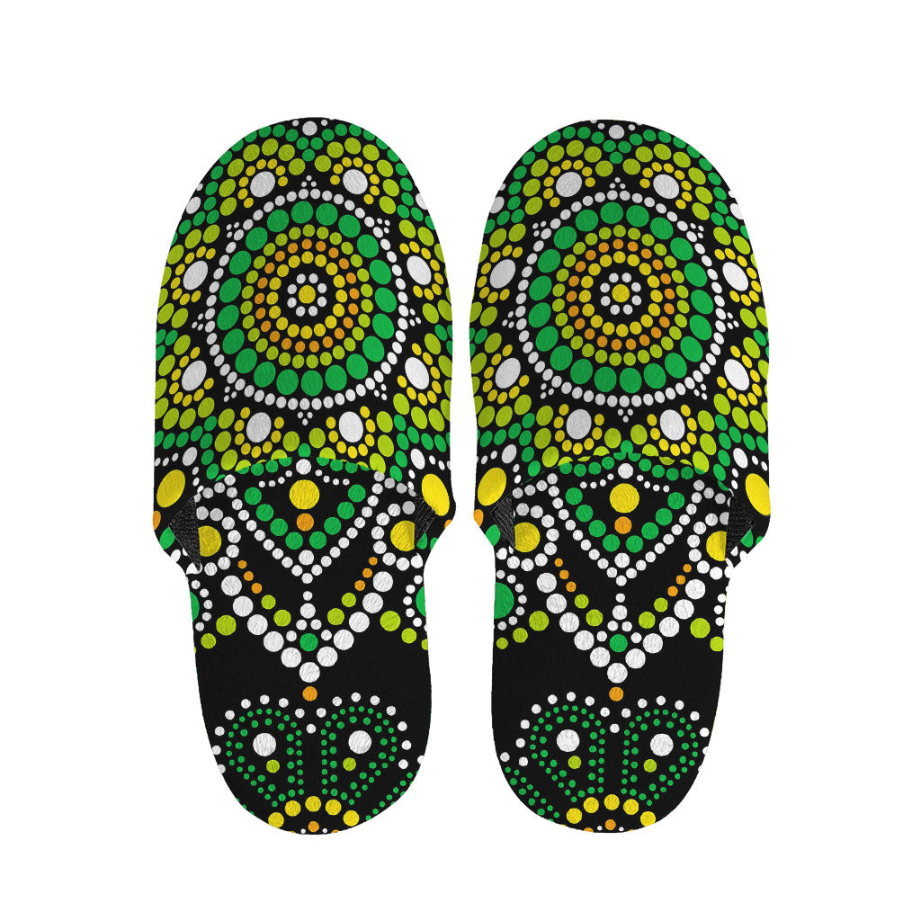 Green White Dot Mandala Print Slippers