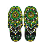 Green White Dot Mandala Print Slippers