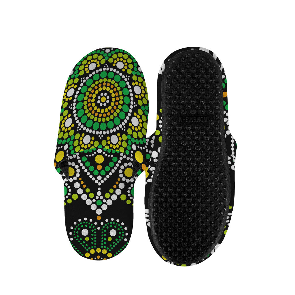 Green White Dot Mandala Print Slippers