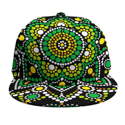 Green White Dot Mandala Print Snapback Cap