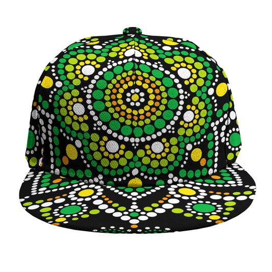 Green White Dot Mandala Print Snapback Cap