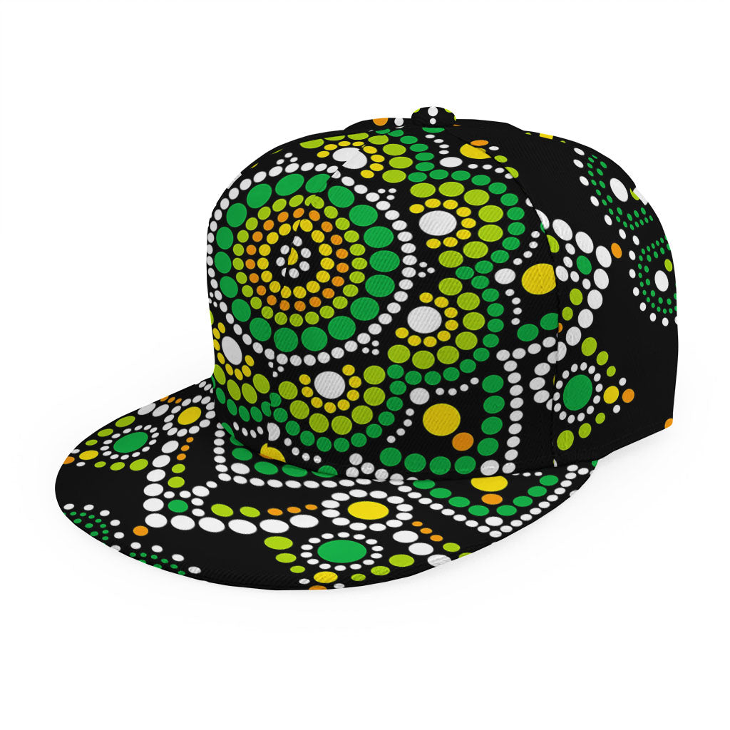 Green White Dot Mandala Print Snapback Cap