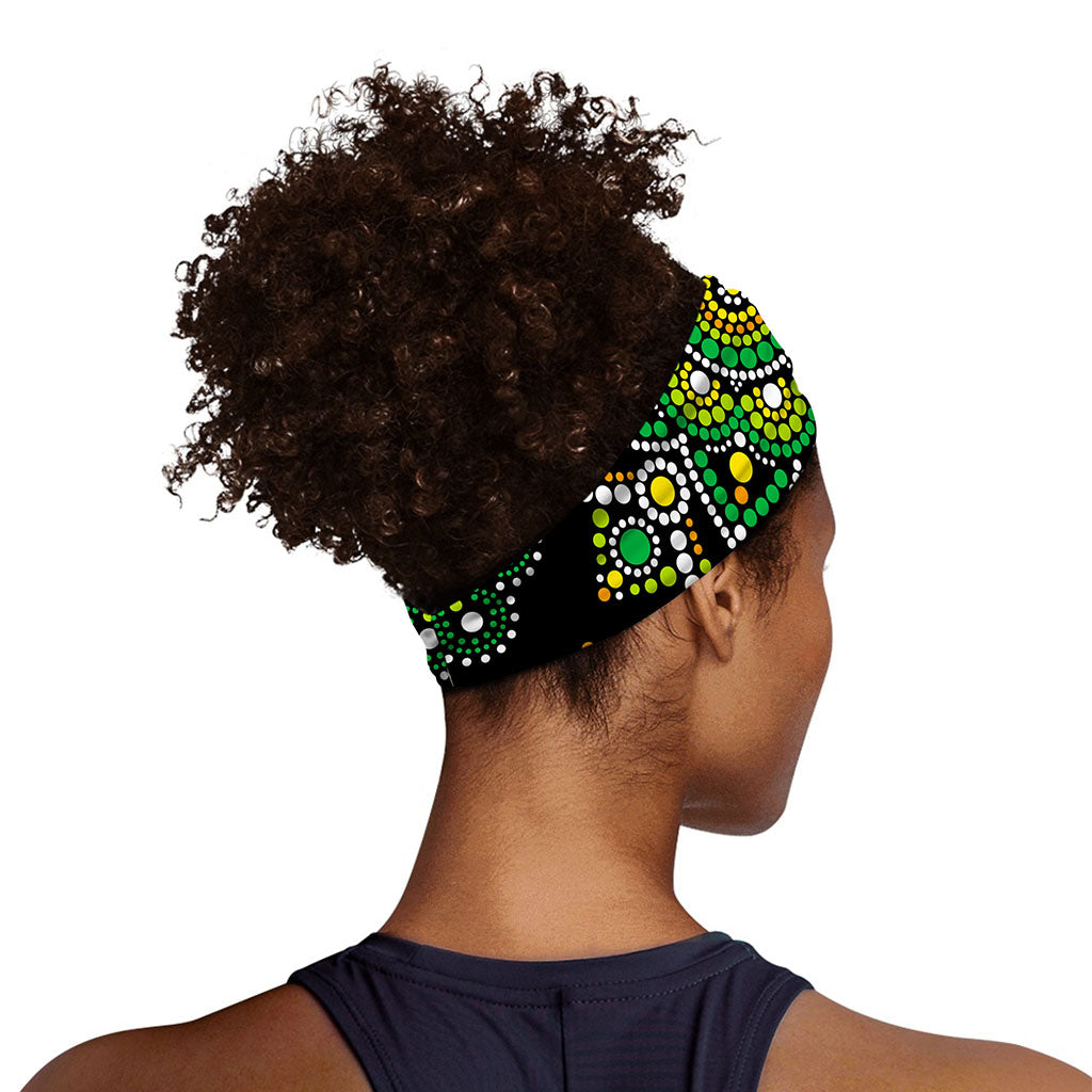 Green White Dot Mandala Print Sports Headband