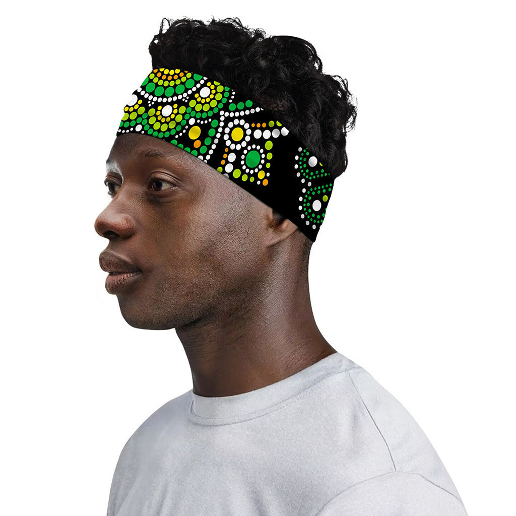 Green White Dot Mandala Print Sports Headband