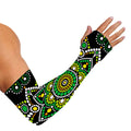 Green White Dot Mandala Print Sun Protection Arm Sleeves