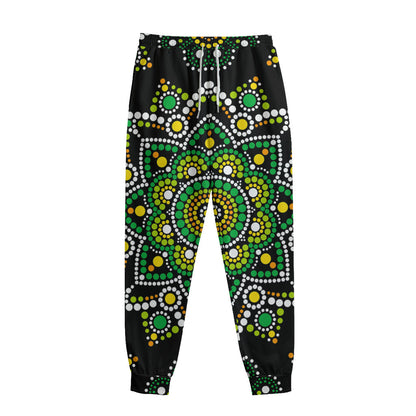 Green White Dot Mandala Print Sweatpants