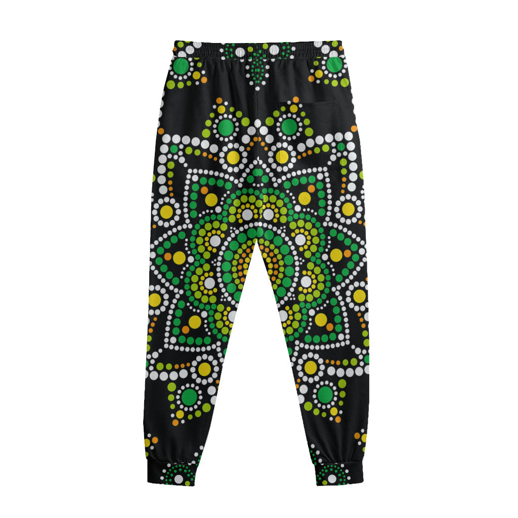 Green White Dot Mandala Print Sweatpants