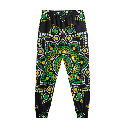 Green White Dot Mandala Print Sweatpants