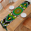 Green White Dot Mandala Print Table Runner