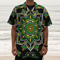 Green White Dot Mandala Print Textured Short Sleeve Shirt