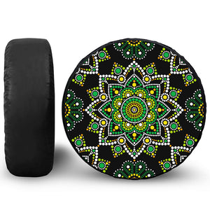 Green White Dot Mandala Print Tire Cover