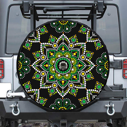 Green White Dot Mandala Print Tire Cover With Camera Hole