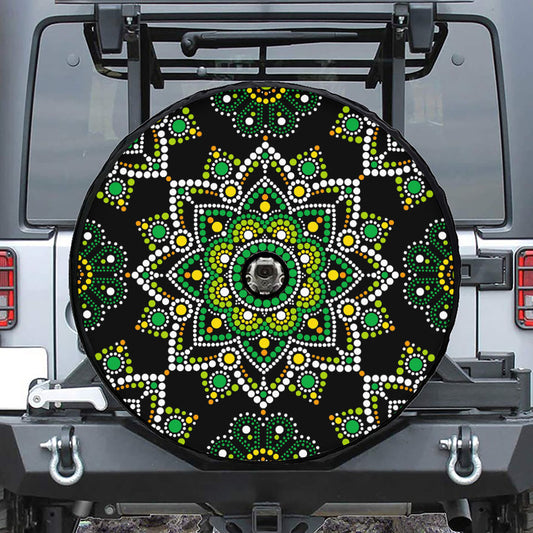 Green White Dot Mandala Print Tire Cover With Camera Hole