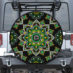 Green White Dot Mandala Print Tire Cover With Camera Hole