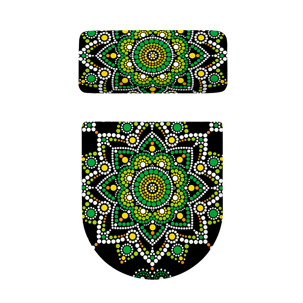 Green White Dot Mandala Print Toilet Lid And Tank Cover Set