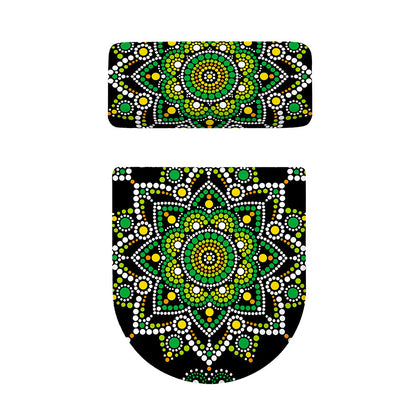 Green White Dot Mandala Print Toilet Lid And Tank Cover Set