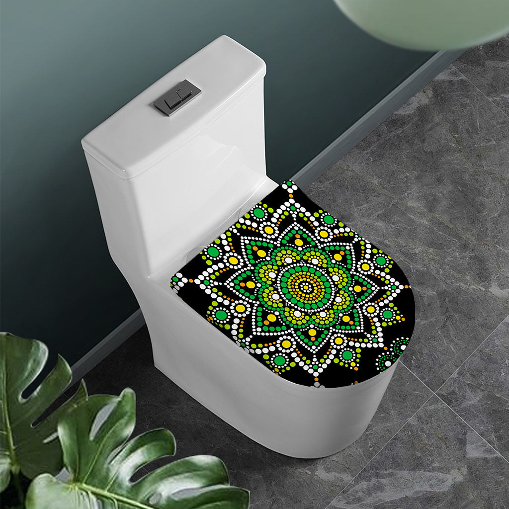 Green White Dot Mandala Print Toilet Lid Cover