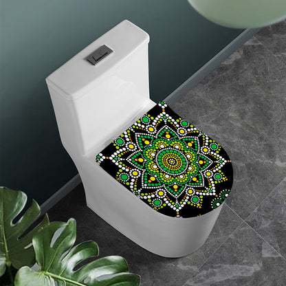Green White Dot Mandala Print Toilet Lid Cover