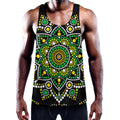 Green White Dot Mandala Print Men's Workout Tank Top