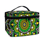 Green White Dot Mandala Print Travel Makeup Bag