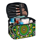 Green White Dot Mandala Print Travel Makeup Bag