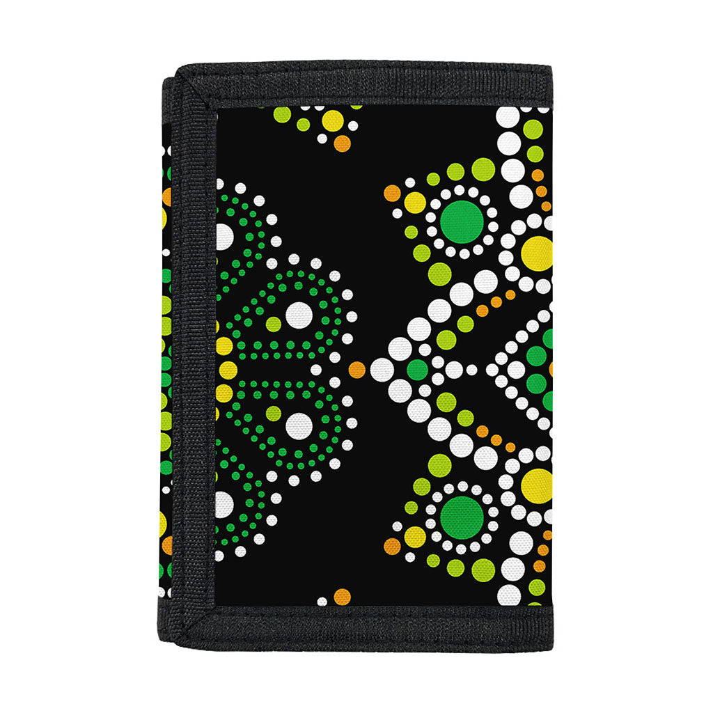Green White Dot Mandala Print Trifold Wallet