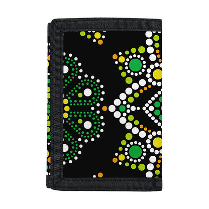 Green White Dot Mandala Print Trifold Wallet