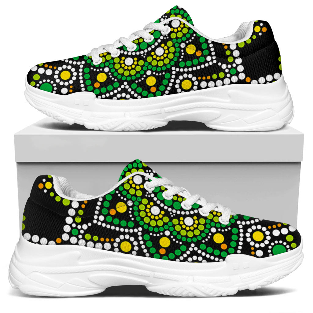 Green White Dot Mandala Print White Chunky Shoes