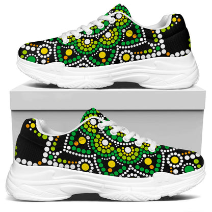 Green White Dot Mandala Print White Chunky Shoes