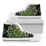 Green White Dot Mandala Print White High Top Sneakers