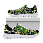 Green White Dot Mandala Print White Running Shoes