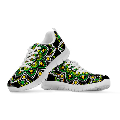 Green White Dot Mandala Print White Running Shoes