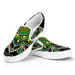 Green White Dot Mandala Print White Slip On Sneakers