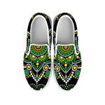 Green White Dot Mandala Print White Slip On Sneakers