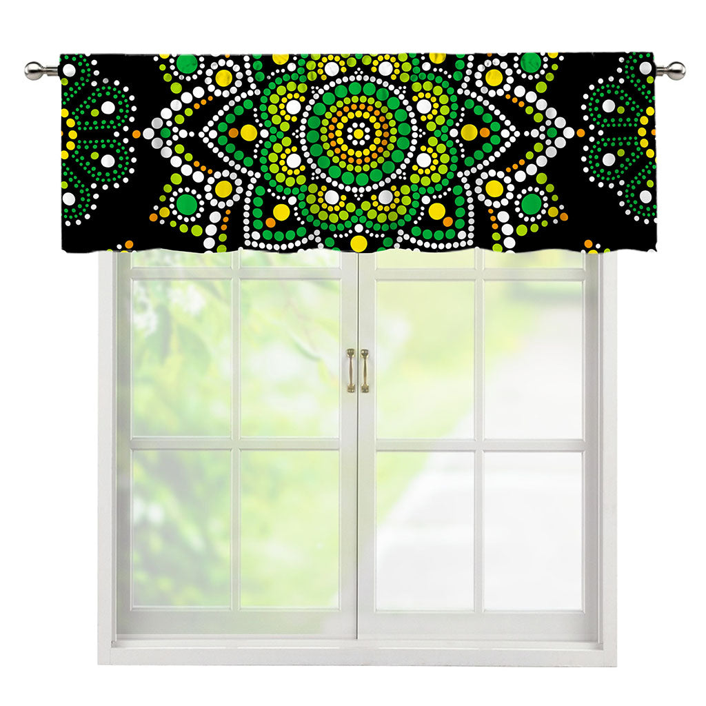 Green White Dot Mandala Print Window Valance