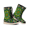 Green White Dot Mandala Print Winter Boots