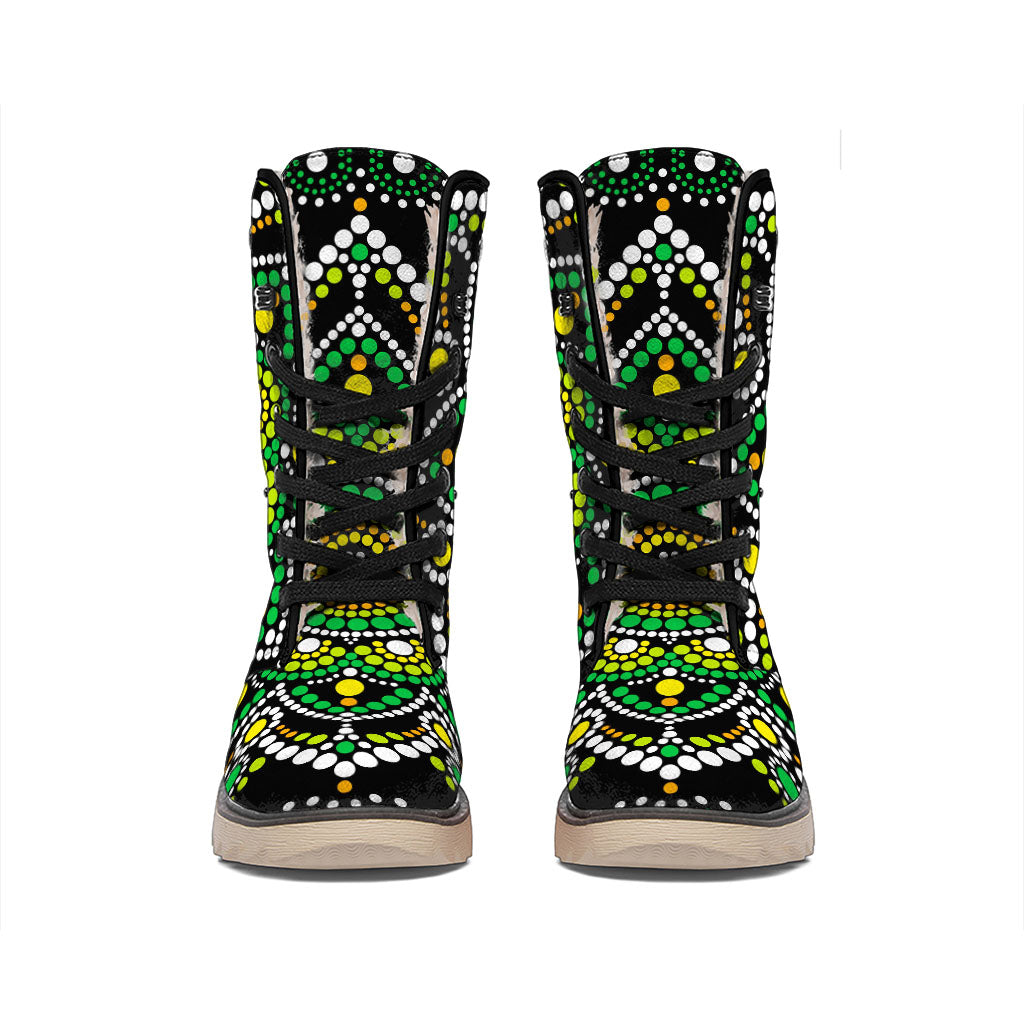 Green White Dot Mandala Print Winter Boots