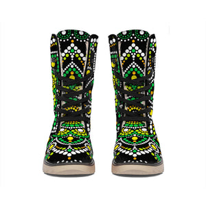 Green White Dot Mandala Print Winter Boots