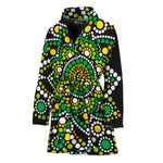 Green White Dot Mandala Print Women's Bathrobe
