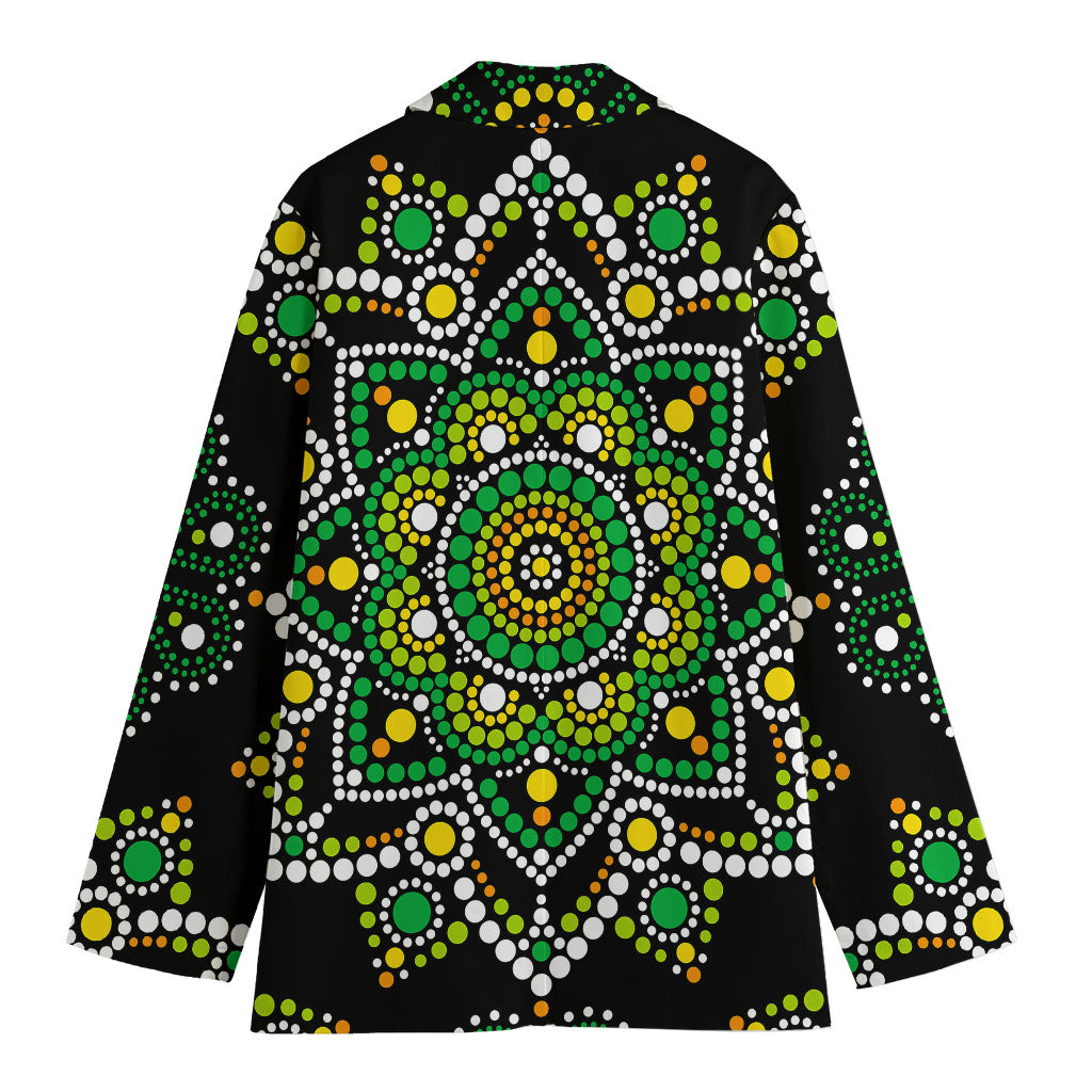 Green White Dot Mandala Print Women's Blazer