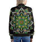 Green White Dot Mandala Print Women's Bomber Jacket
