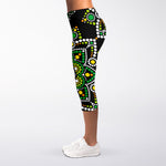 Green White Dot Mandala Print Women's Capri Leggings