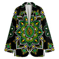 Green White Dot Mandala Print Women's Cotton Blazer